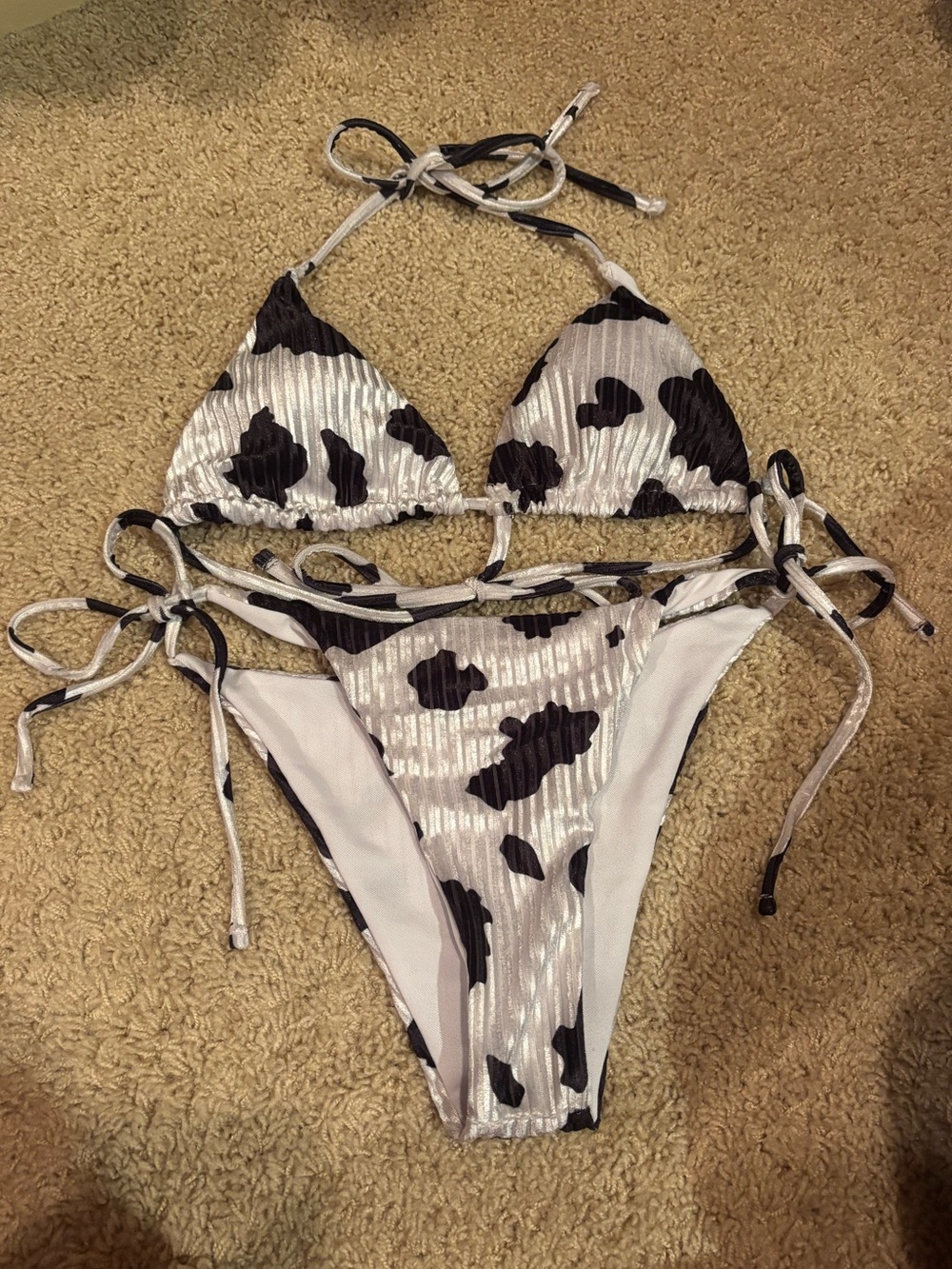 Missguided Black & White Cow Print Tie-Side Bikini